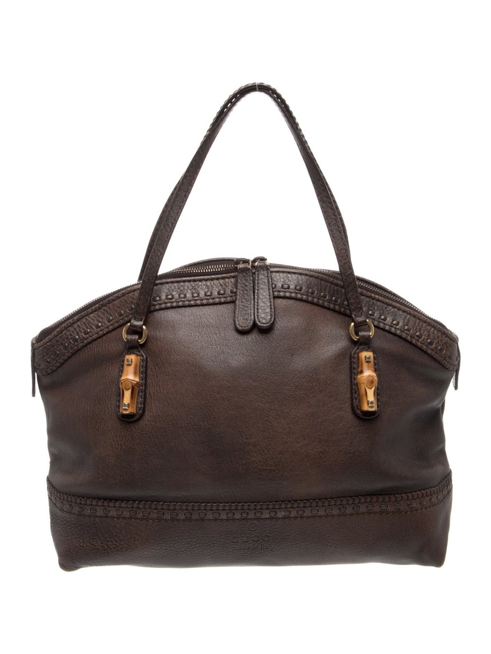 $1600 Gucci Bamboo Laidback Crafty Medium Bag in brown grained leather Authentic - Picture 1 of 10
